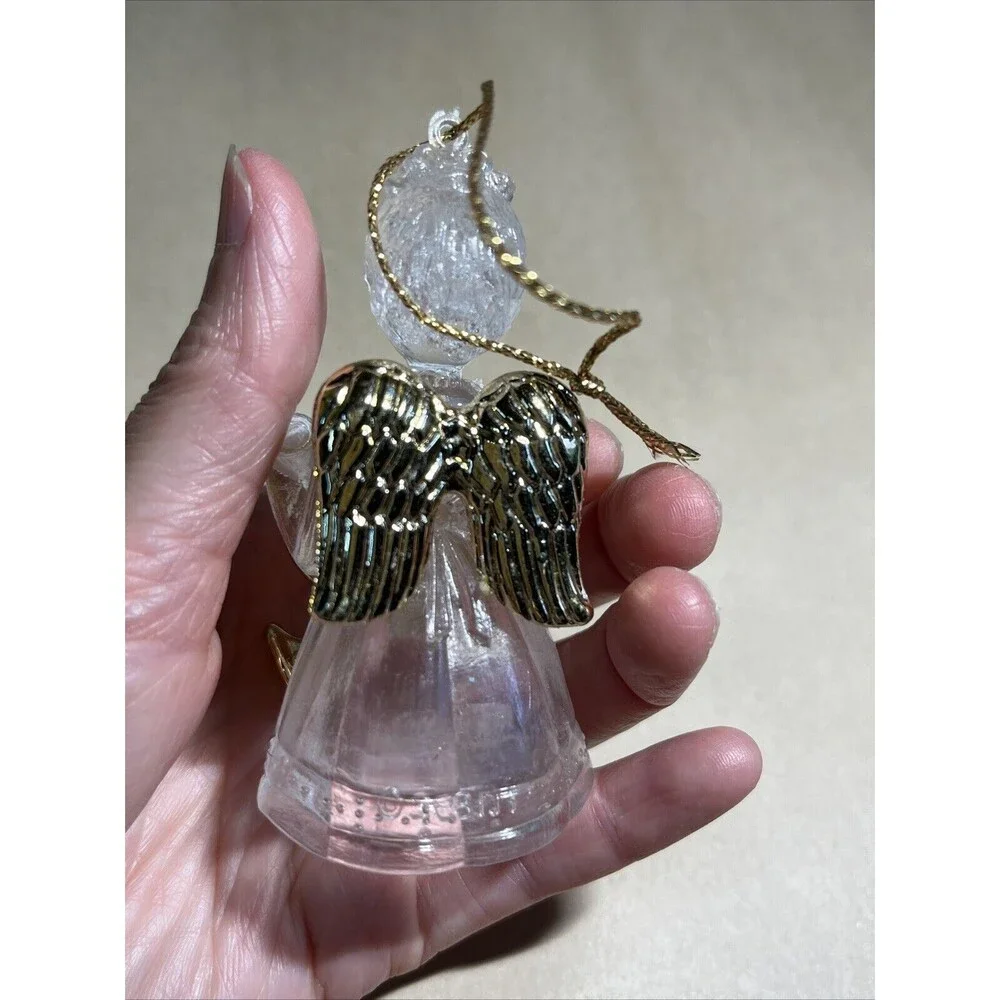 VTG Lot Of 5 Crystal Acrylic Angle Cherub Horse W/ Instrument Christmas Ornament